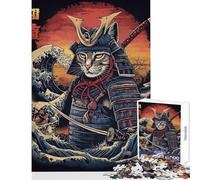 for Adults 1000 Piece Jigsaw Puzzle Cat Samurai Warrior Japan Shared Joyful Home Experience Wonderful Festive (50X75cm)