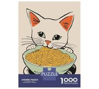 for Adults 1000 Piece Jigsaw Puzzle Cat Sitting with Noodles Jigsaw Brain Teaser Game Home Decoration Unique Birthday And Xmas Gifts 38x26cm/1000pcs