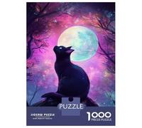 for Adults 1000 Piece Jigsaw Puzzle Cat Under Moonlit Sky Jigsaw Brain Teaser Game Home Decoration Unique Birthday And Xmas Gifts 52x38cm/1000pcs