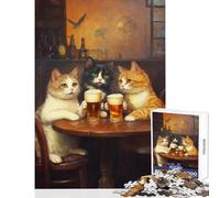 for Adults 1000 Piece Jigsaw Puzzle Cats at The Bar - Shared Joyful Home Experience Wonderful Festive (38X26cm)