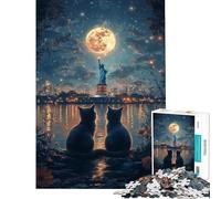 for Adults 1000 Piece Jigsaw Puzzle Cats Statue of Liberty Difficult And Challenge A Work of Art Educational Games Suitable for People Aged 14 And Above (50x75cm)