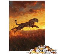 for Adults 1000 Piece Jigsaw Puzzle Cheetah Leap at Sunset Difficult And Challenge For Family Fun Relaxing Games for 14+ Puzzle Game Offered (38x52cm)