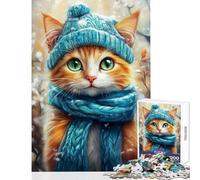 for Adults 1000 Piece Jigsaw Puzzle Chilly Cat in Blue Shared Joyful Home Experience Wonderful Festive (50X75cm)