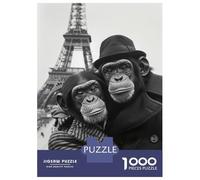for Adults 1000 Piece Jigsaw Puzzle Chimpanzee Couple Paris Teenager Puzzles DIY Toys Difficult Challenge Challenging Game Gifts 52x38cm/1000pcs
