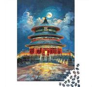 for Adults 1000 Piece Jigsaw Puzzle Chinese Temple Night Scene Adult Jigsaw Toy Wall Decor Difficult Challenge Fun at Home Activities, 38x26cm/1000pcs
