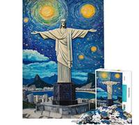 for Adults 1000 Piece Jigsaw Puzzle Christ The Redeemer Starry Night Jigsaw 1000 Pieces Impossible Game Great Gifts for Games Precision Cutting (Size 50x75cm)
