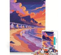 for Adults 1000 Piece Jigsaw Puzzle Coastal Town at Sunset Illustration, Educational Games, Analysis And Logic, Presents for Women 38x26cm