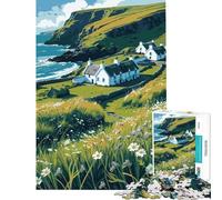 for Adults 1000 Piece Jigsaw Puzzle Coastal Village Landscape with White Cottages Difficult And Challenge A Work of Art Educational Games Suitable for People Aged 14 And Above (38x52cm)