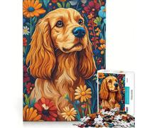 for Adults 1000 Piece Jigsaw Puzzle Cocker Spaniel in A Garden of Blooms, Hands-on Game, Fun Activities at Home, Deal As Gifts for The Whole Family 38x26cm