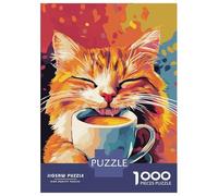 for Adults 1000 Piece Jigsaw Puzzle Coffee Cat Bliss Jigsaw for Adults Relax Games Hand Speed Race Fun Activities at Home 52x38cm/1000pcs
