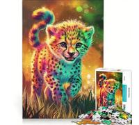 for Adults 1000 Piece Jigsaw Puzzle Colorful Cheetah Cub Digital Art, Hands-on Game, Fun Activities at Home, Deal As Gifts for The Whole Family 50x75cm