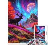 for Adults 1000 Piece Jigsaw Puzzle Colorful Fantasy Landscape with Deer Shared Joyful Home Experience Wonderful Festive (50X75cm)