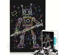 for Adults 1000 Piece Jigsaw Puzzle Colorful Neon Robot Art, Hands-on Game, Fun Activities at Home, Deal As Gifts for The Whole Family 38x26cm