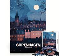 for Adults 1000 Piece Jigsaw Puzzle Copenhagen, Denmark at Night Fine Cut Art Smart Brain Toy Cozy Time Play Birthday Hobby Gift (50x75cm)