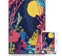 for Adults 1000 Piece Jigsaw Puzzle Coral Reef Night Abstract Minimalist Art Illustration Brainteaser Family Games Family Activities Birthday Gift Size 38x52cm