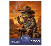 for Adults 1000 Piece Jigsaw Puzzle Cowboy Frog Smoking Cigar in Desert Adult Puzzles Hands-on Game Birthday Present Fun at Home Activities, 38x26cm/1000pcs