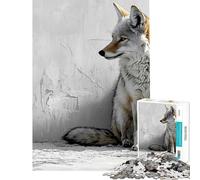 for Adults 1000 Piece Jigsaw Puzzle Coyote Portrait Against White Textured Wall Jigsaw for Adults Family Game Precision Cutting Challenging Game Gifts (Size 38x26cm)
