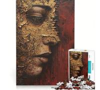 for Adults 1000 Piece Jigsaw Puzzle Cracked Portrait in Red And Gold, Impossible Game, Fun at Home Activities, Artists' Collection, Fine Arts 38x26cm