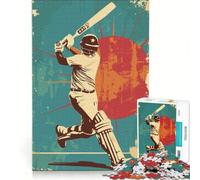 for Adults 1000 Piece Jigsaw Puzzle Cricket Sport Vintage Art, Impossible Game, Fun at Home Activities, Artists' Collection, Fine Arts 38x26cm