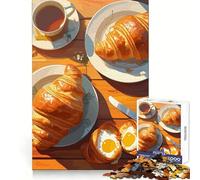 for Adults 1000 Piece Jigsaw Puzzle Croissant Breakfast Still Life Fine Cut Art Smart Brain Toy Cozy Time Play Birthday Hobby Gift (38x26cm)