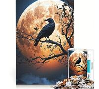 for Adults 1000 Piece Jigsaw Puzzle Crow Gazes at The Moon, Hands-on Game, Pattern Assembly, Unique Birthday And Gifts 38x26cm