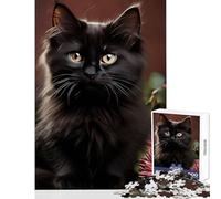 for Adults 1000 Piece Jigsaw Puzzle Cute Black Cat And Flowers Toy Wall Decor Art Work Gift Hands-on Game Enhance Love between Couples Size 38x52cm