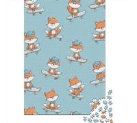 for Adults 1000 Piece Jigsaw Puzzle Cute Fox Skateboard Pattern Adult Jigsaw Puzzle Brain Teaser Game For Family Fun Christmas Birthday Gifts 70x50cm/1000pcs