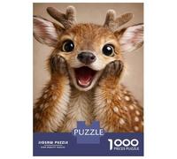 for Adults 1000 Piece Jigsaw Puzzle Cute Smiling Fawn Portrait Jigsaw Brain Teaser Game Home Decoration Unique Birthday And Xmas Gifts 52x38cm/1000pcs