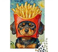 for Adults 1000 Piece Jigsaw Puzzle Dachshund with French Fries Hat Adult Jigsaw Toy Wall Decor Difficult Challenge Fun at Home Activities, 70x50cm/1000pcs