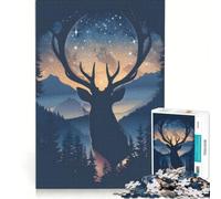 for Adults 1000 Piece Jigsaw Puzzle Deer at Night, Fun Games, Parent-child Interaction, Every Piece Is Unique 38x26cm
