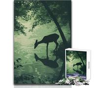for Adults 1000 Piece Jigsaw Puzzle Deer Drinking by The Lake Enjoy Peaceful Quiet Moments High Accuracy Cutting Craft Play Toy Size 50x75cm