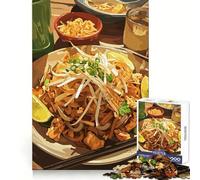 for Adults 1000 Piece Jigsaw Puzzle Delicious Pad Thai Illustration Fine Cut Art Smart Brain Toy Cozy Time Play Birthday Hobby Gift (38x52cm)