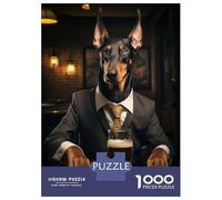 for Adults 1000 Piece Jigsaw Puzzle Doberman in The Pub Jigsaw for Adults Family Game Improve Memory Christmas Birthday Gifts 52x38cm/1000pcs
