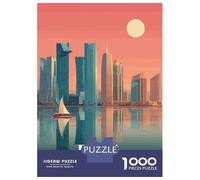 for Adults 1000 Piece Jigsaw Puzzle Doha Qatar Skyline Illustration Jigsaw Puzzle Relax Games Home Decoration Unique Birthday And Xmas Gifts 38x26cm/1000pcs