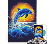 for Adults 1000 Piece Jigsaw Puzzle Dolphin Sunset Jump, Impossible Game, Fun at Home Activities, Artists' Collection, Fine Arts 38x26cm