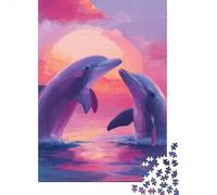 for Adults 1000 Piece Jigsaw Puzzle Dolphins Sunset Ocean Art Print Adult Jigsaw Fun Games But Fun And Humorous Christmas Birthday Gifts 52x38cm/1000pcs