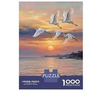 for Adults 1000 Piece Jigsaw Puzzle Egrets Flying Over Ocean Sunset Adult Puzzles Hands-on Game Birthday Present Fun at Home Activities, 52x38cm/1000pcs
