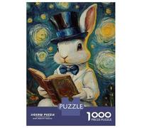 for Adults 1000 Piece Jigsaw Puzzle Elegant Rabbit Reads Book Jigsaw Puzzle Brain Teaser Game Hand Speed Race Fun Activities at Home 52x38cm/1000pcs