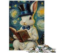 for Adults 1000 Piece Jigsaw Puzzle Elegant Rabbit Reads Book Relaxing Games Difficult Hard Toy Wall Decor Improving Love between Couples Size 38x26cm