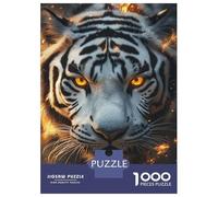 for Adults 1000 Piece Jigsaw Puzzle Fiery White Tiger Gaze Jigsaw Brain Teaser Game Home Decoration Unique Birthday And Xmas Gifts 52x38cm/1000pcs