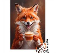 for Adults 1000 Piece Jigsaw Puzzle Fox Drinking Coffee Adult Puzzles Hands-on Game Birthday Present Fun at Home Activities, 70x50cm/1000pcs