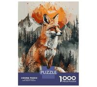 for Adults 1000 Piece Jigsaw Puzzle Fox Sunset Watercolor Jigsaw for Adults Hands-on Game Wall Decoration Fun at Home Activities, 70x50cm/1000pcs