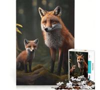 for Adults 1000 Piece Jigsaw Puzzle Fox with Cub Fun Games Parent-child Interaction Every Piece Is Unique 50x75cm