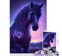 for Adults 1000 Piece Jigsaw Puzzle Galaxy Horse Animal Shared Joyful Home Experience Wonderful Festive (38X26cm)