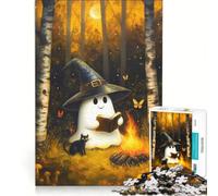 for Adults 1000 Piece Jigsaw Puzzle Ghost Reading by Campfire with Cat, Fun Games, Challenging To Complete, Improving Love between Couples 38x26cm