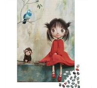 for Adults 1000 Piece Jigsaw Puzzle Girl Monkey Bird Wall Art Print Adult Puzzles Hands-on Game Birthday Present Fun at Home Activities, 38x26cm/1000pcs
