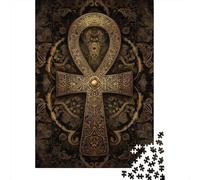 for Adults 1000 Piece Jigsaw Puzzle Golden Ankh Symbol Decor Adult Jigsaw Puzzle Brain Teaser Game For Family Fun Christmas Birthday Gifts 38x26cm/1000pcs
