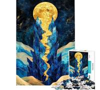 for Adults 1000 Piece Jigsaw Puzzle Golden Path to The Moon Desert Aura Art Adult Puzzles Brain Teaser Game Home Decoration Challenging Game Gifts (size 38x52cm)