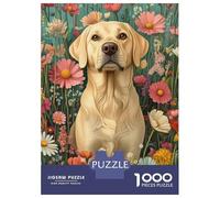 for Adults 1000 Piece Jigsaw Puzzle Golden Retriever in Flowers Labrador Among Soft Florals Dog Wall Art Print Jigsaw for Adults Family Game Improve Memory Christmas Birthday Gifts 52x38cm/1000pcs
