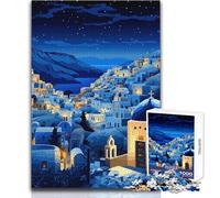 for Adults 1000 Piece Jigsaw Puzzle Greece Night Village Art Educational Family Game Improve Memory Gift For Birthdays Size 50x75cm